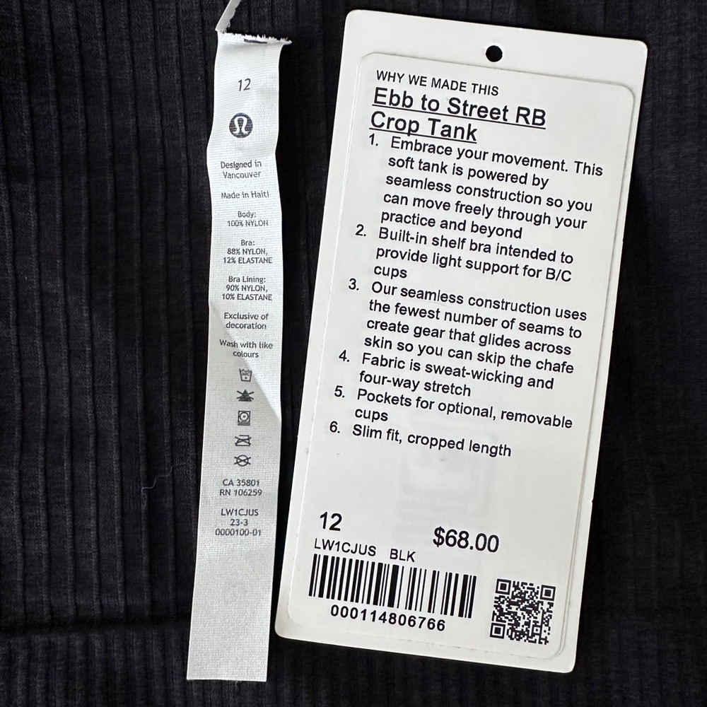 Lululemon Ebb to Street RB Crop Tank Size 12 - Picture 3 of 3